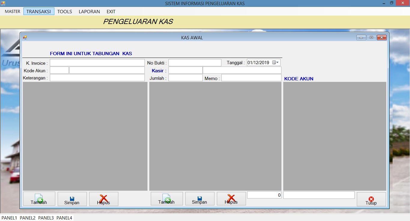 Aplikasi Pencatatan Pengeluaran Kas Masuk dan Kas Keluar Perusahaan VB Net