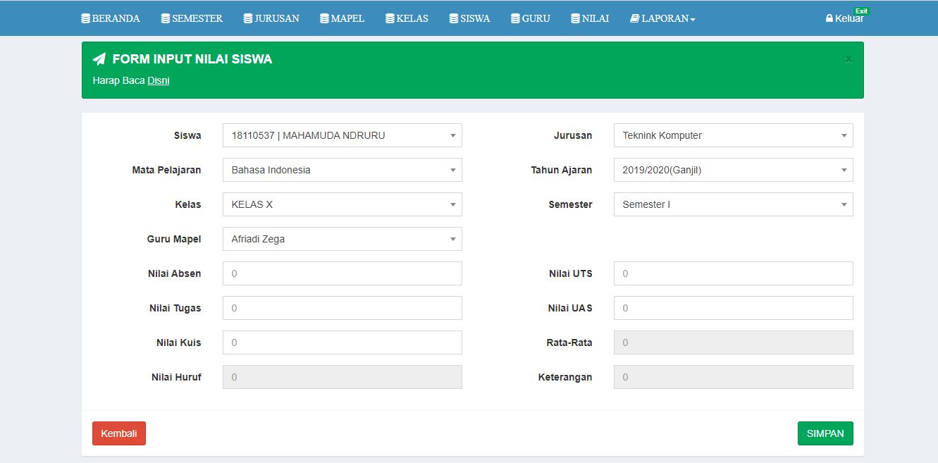 Sistem Informasi Nilai Siswa dengan PHP MySQLi  Lengkap dengan Souce Code